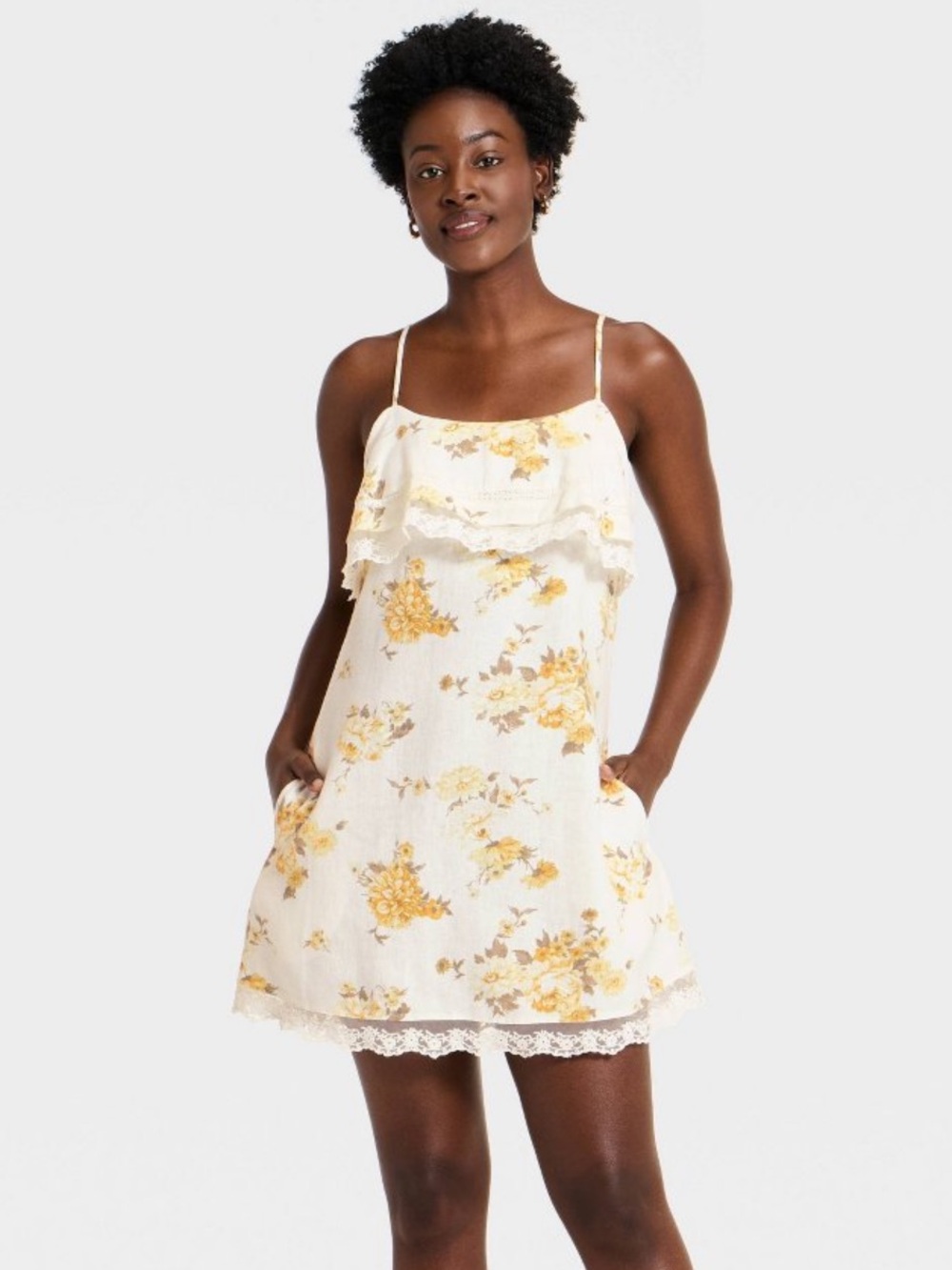Universal Thread™ Women's Sleeveless Western Mini Sundress - Yellow Floral - M